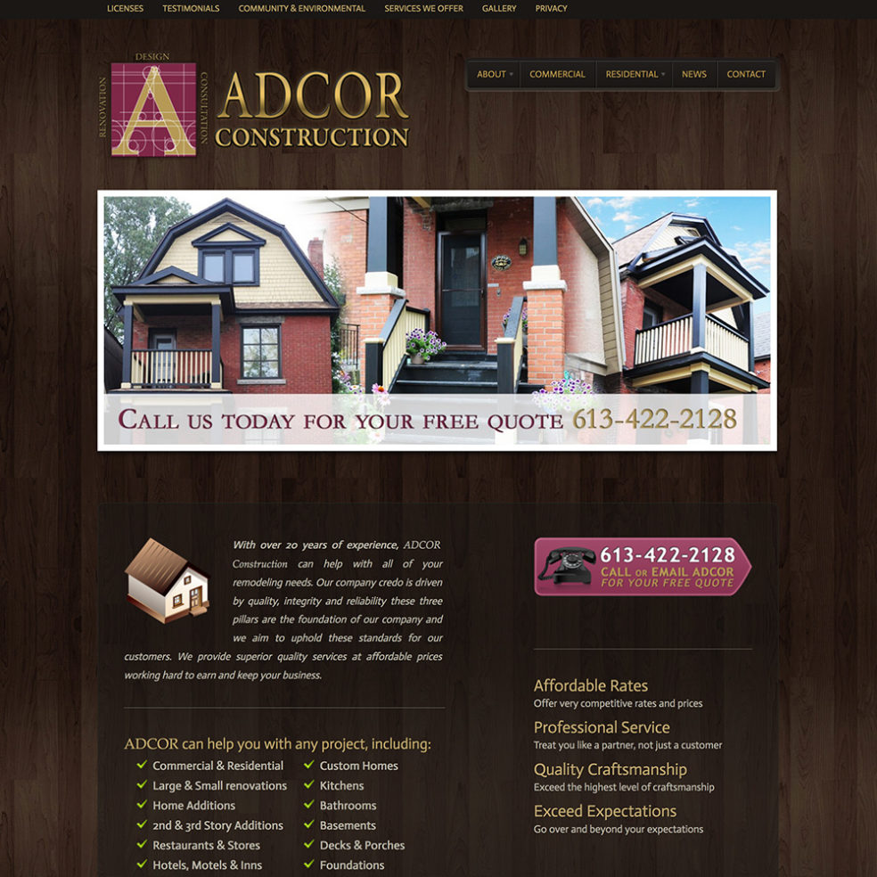 Adcor Construction website
